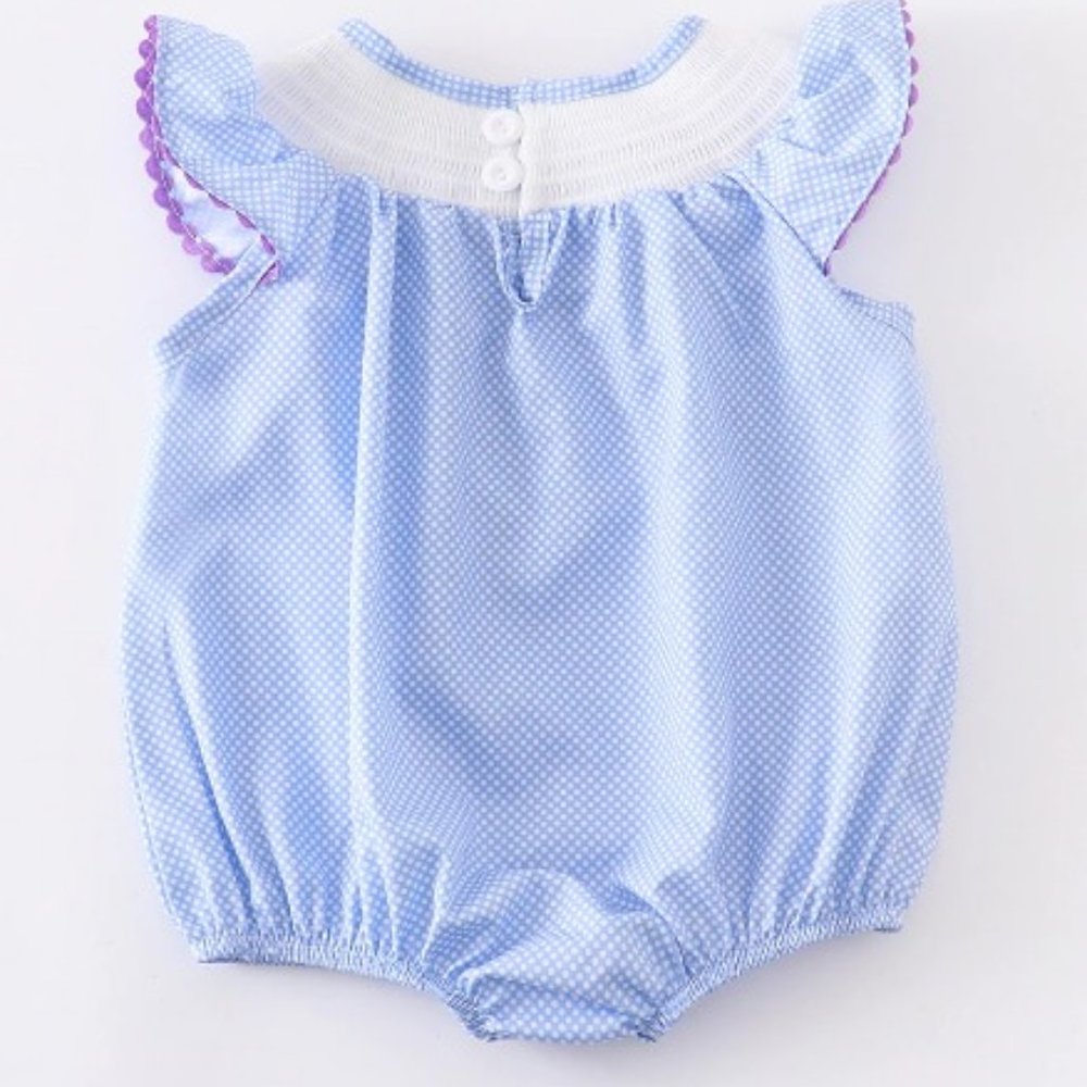 Baby Girls Princess Elsa Ana Olaf Frozen Smocked Embroidered Bubble Romper - Picture 5 of 5